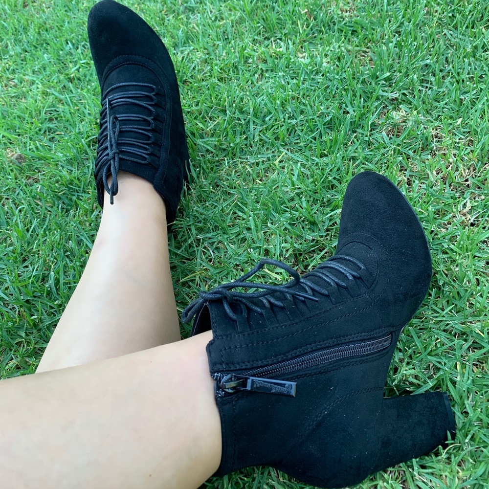Black Faux Suede Booties - Picture 3 of 6
